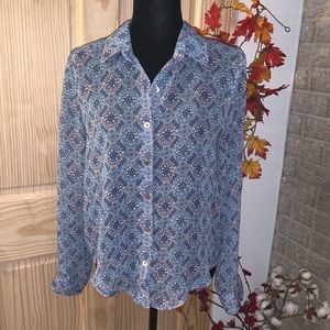 🔵 About a Girl Sheer Blue Pink Blouse Size Medium